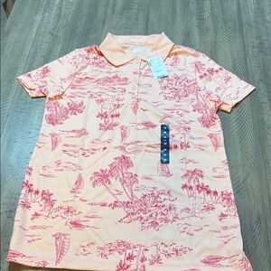 522 Lands' End Coral and Pink Polo Shirt